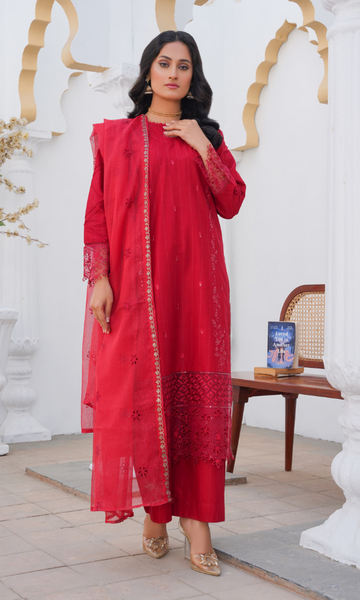 3 Piece Stitched Cotton Lawn Embroided Suit EJ-144
