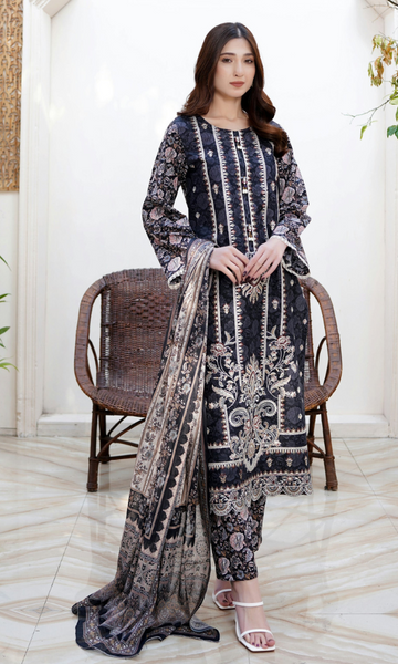 3 Piece Stitched Cotton  Embroided Suit EJ-124