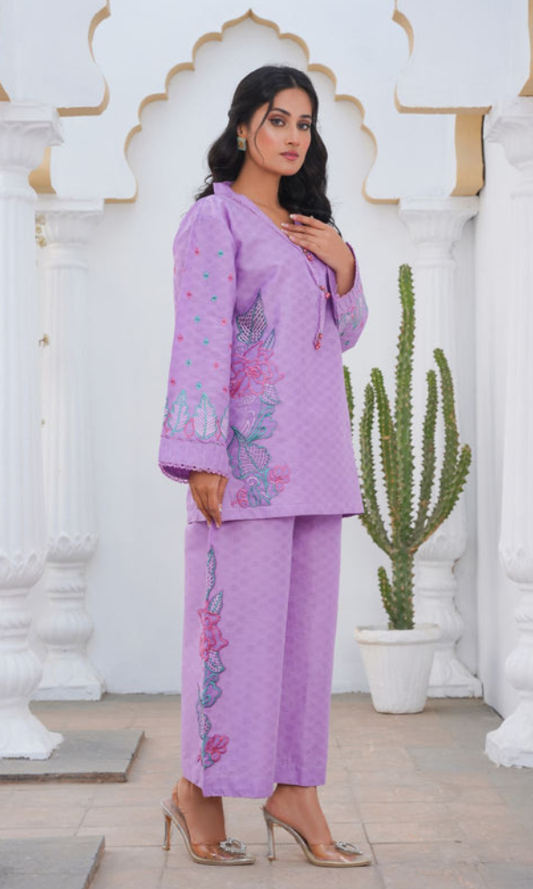 2 Piece Stitched Cotton  Embroided-Suit EJ-136