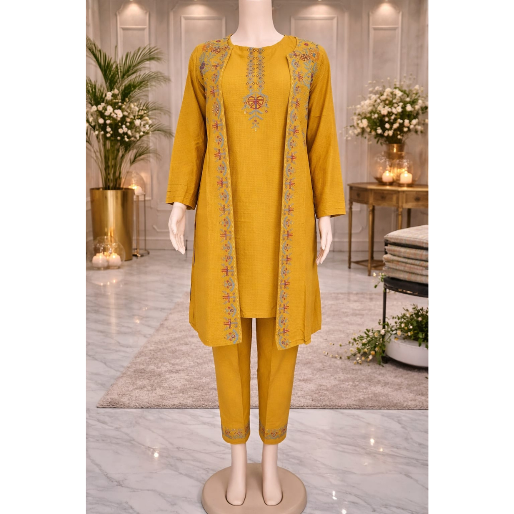 2 Piece Gown style Stitched Cotton Embroided Suit EJ-217