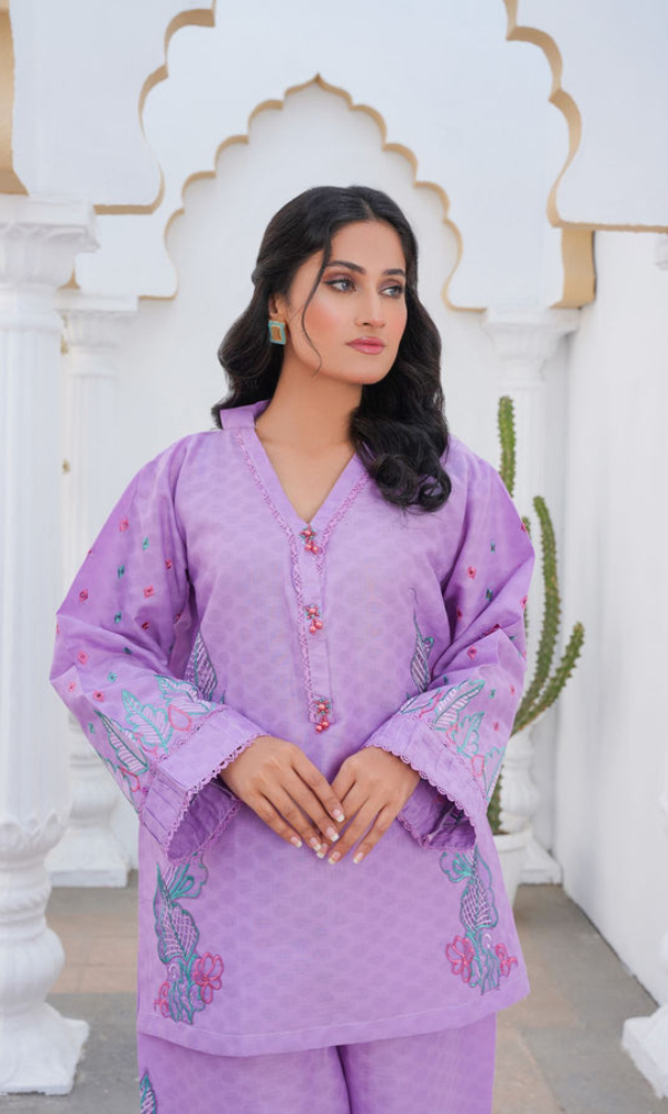 2 Piece Stitched Cotton  Embroided-Suit EJ-136