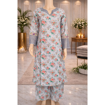 2 Piece Stitched Cotton Lawn Embroided-Frock EJ-215