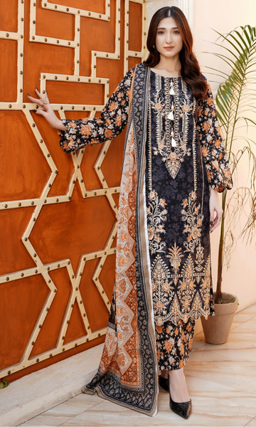 3 Piece Stitched Cotton  Embroided-Suit EJ-127