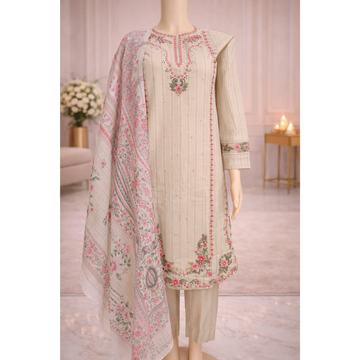 3 Piece Stitched Cotton Lawn Embroided-Suit EJ-213