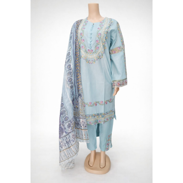 3 Piece Stitched Cotton Lawn Embroided Suit EJ-220