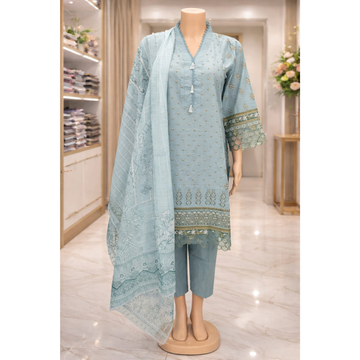 3 Piece Stitched Cotton Lawn Embroided-Suit EJ-224