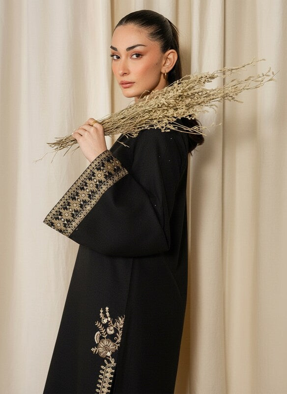 2 PC Black Un-Stitch  Lawn Embroided Suit JA-207