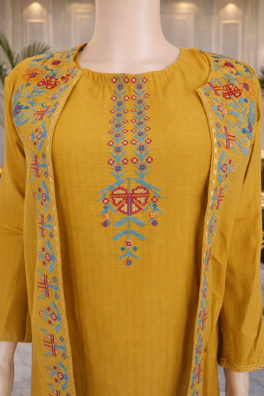 2 Piece Gown style Stitched Cotton Embroided Suit EJ-217