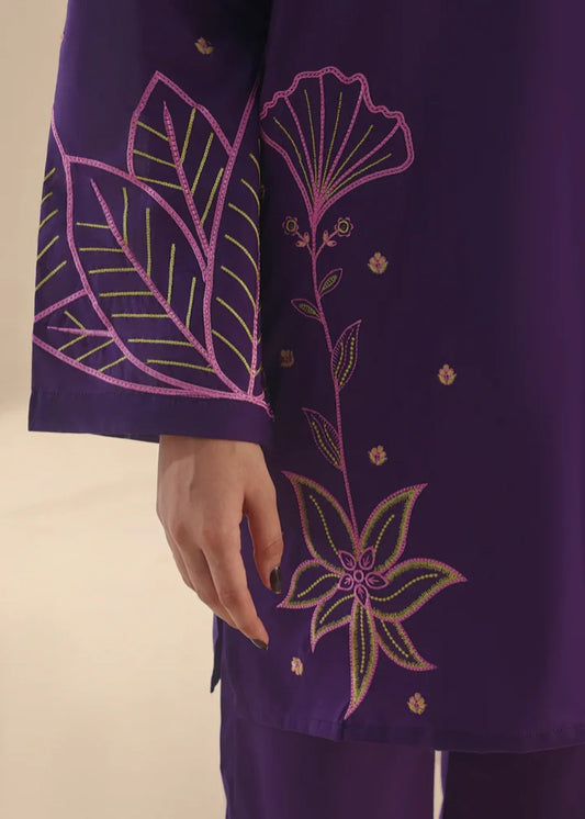 Purple 2PC Un-Stitch Lawn Embroided Suit JA-202