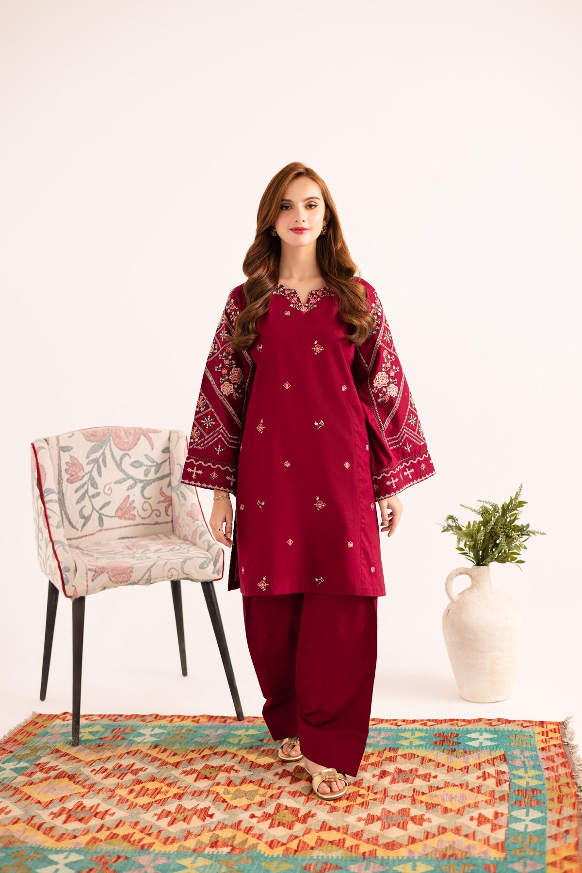 2 PC Stitched Lawn Embroided Suit JA-203 S