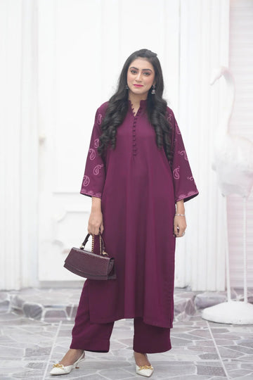 Royal Burgundy 2PC Stitched Lawn Embroided Suit JA-210 S